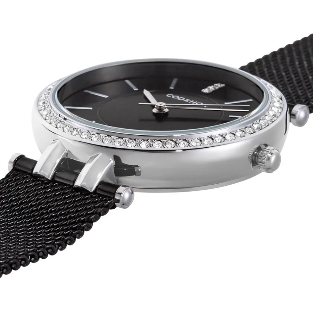 CODHOR Montre Celinia Noir cadran argenté fond noir bracelet acier noir Discount