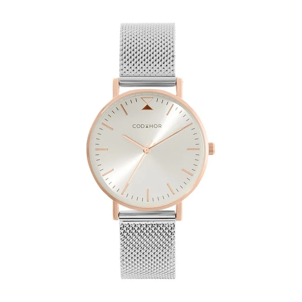 CODHOR Montre Cindy Argent cadran doré rose fond argenté bracelet acier argenté Best