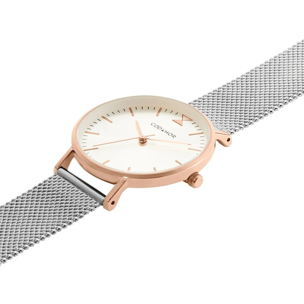 CODHOR Montre Cindy Argent cadran doré rose fond argenté bracelet acier argenté Best