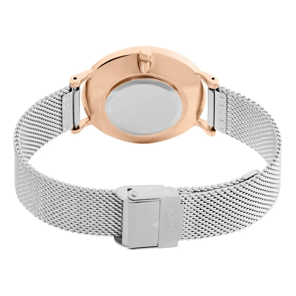 CODHOR Montre Cindy Argent cadran doré rose fond argenté bracelet acier argenté Best