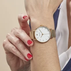 CODHOR Montre Cindy Blanc cadran doré fond blanc bracelet acier doré Best