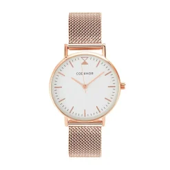 CODHOR Montre Cindy Blanc cadran doré rose fond blanc bracelet acier doré New