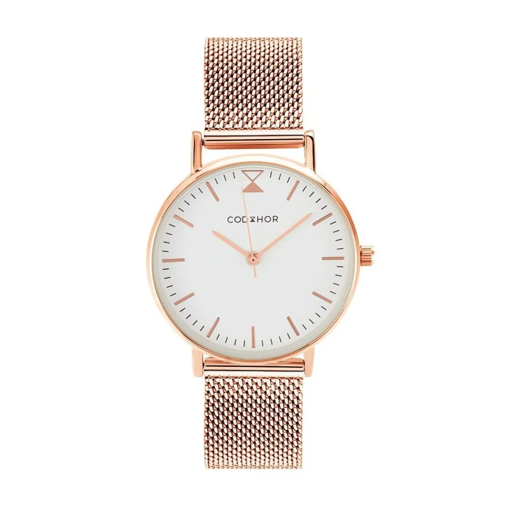 CODHOR Montre Cindy Blanc cadran doré rose fond blanc bracelet acier doré New