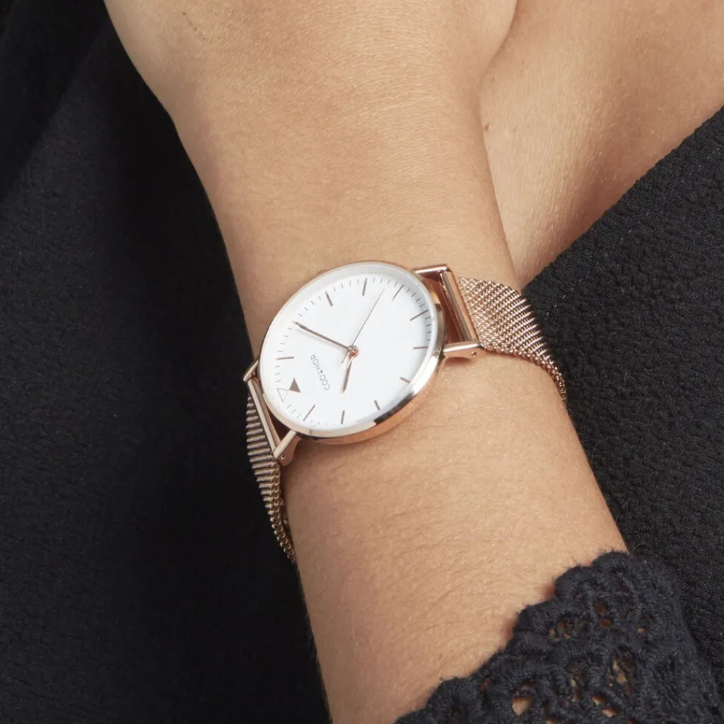 CODHOR Montre Cindy Blanc cadran doré rose fond blanc bracelet acier doré New