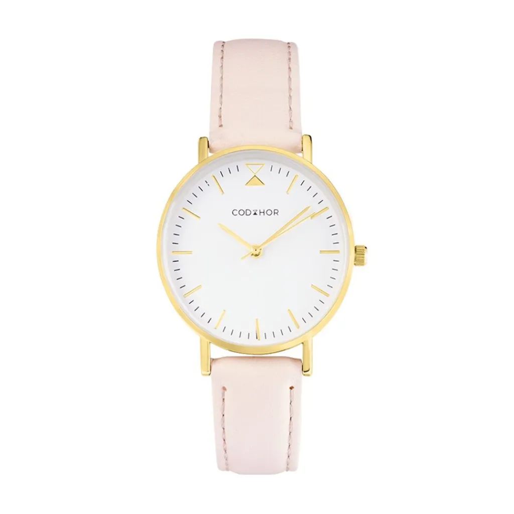 CODHOR Montre Cindy Blanc cadran doré fond blanc bracelet synthétique rose Discount