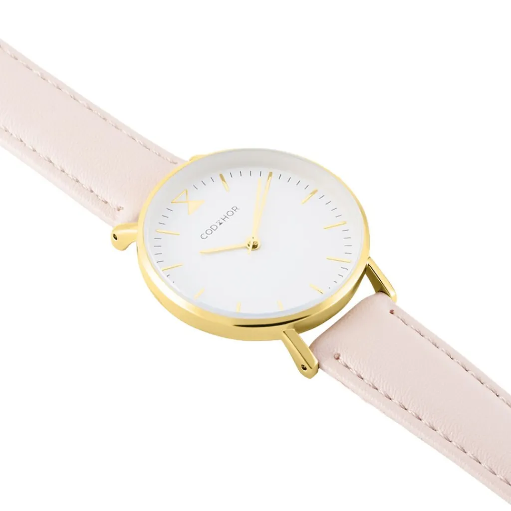 CODHOR Montre Cindy Blanc cadran doré fond blanc bracelet synthétique rose Discount