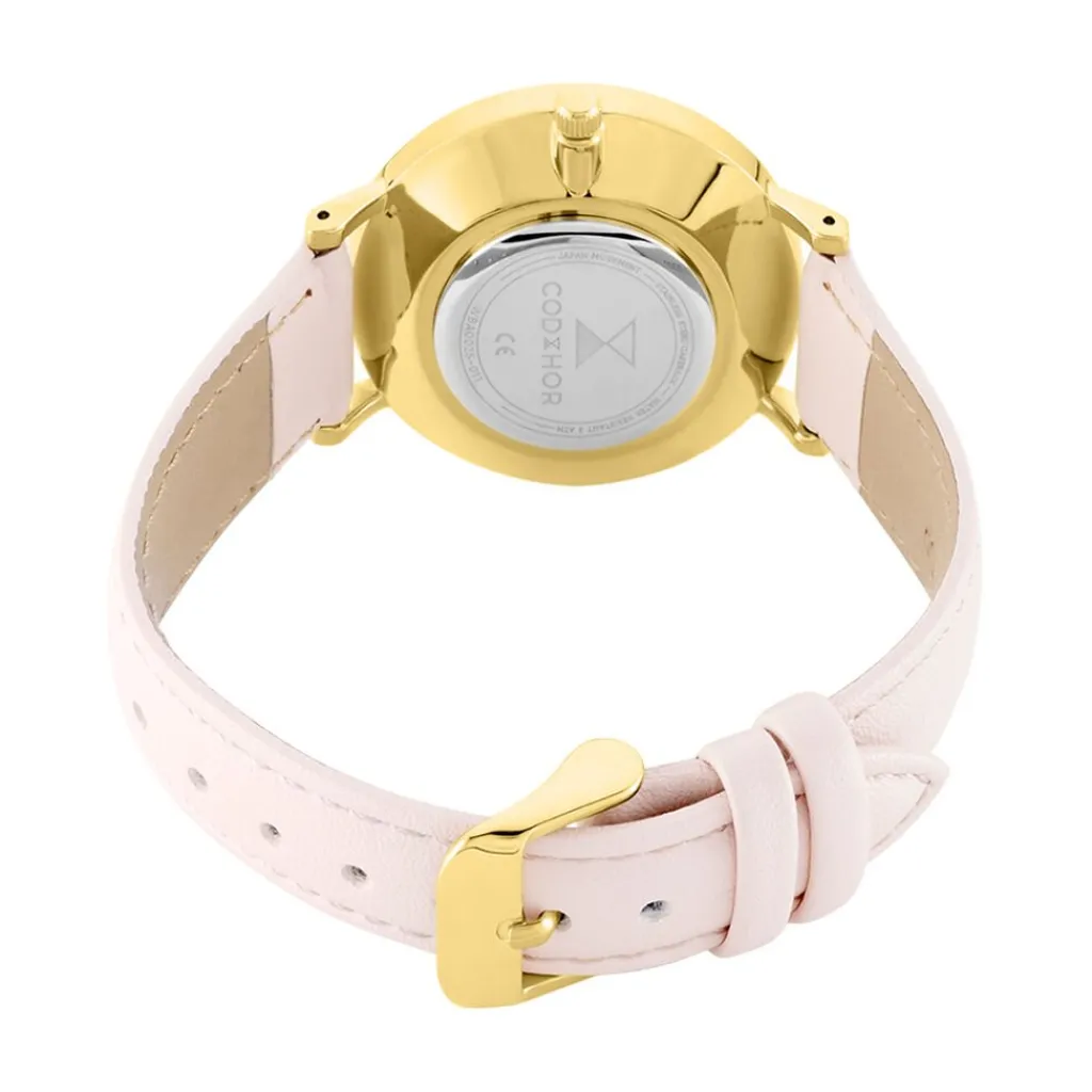 CODHOR Montre Cindy Blanc cadran doré fond blanc bracelet synthétique rose Discount
