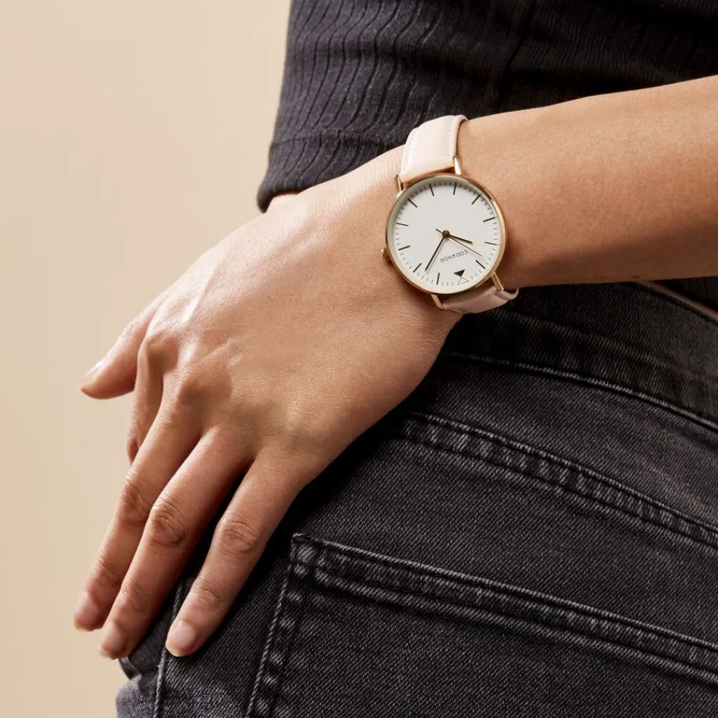 CODHOR Montre Cindy Blanc cadran doré fond blanc bracelet synthétique rose Discount