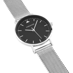 CODHOR Montre Cindy Noir cadran argenté fond noir bracelet acier argenté New