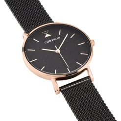 CODHOR Montre Cindy Noir cadran doré rose fond noir bracelet acier noir New