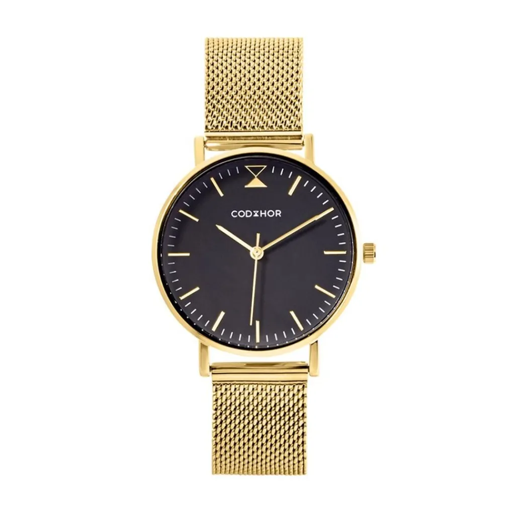 CODHOR Montre Cindy Noir cadran doré fond noir bracelet acier doré