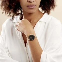 CODHOR Montre Cindy Noir cadran doré fond noir bracelet acier doré