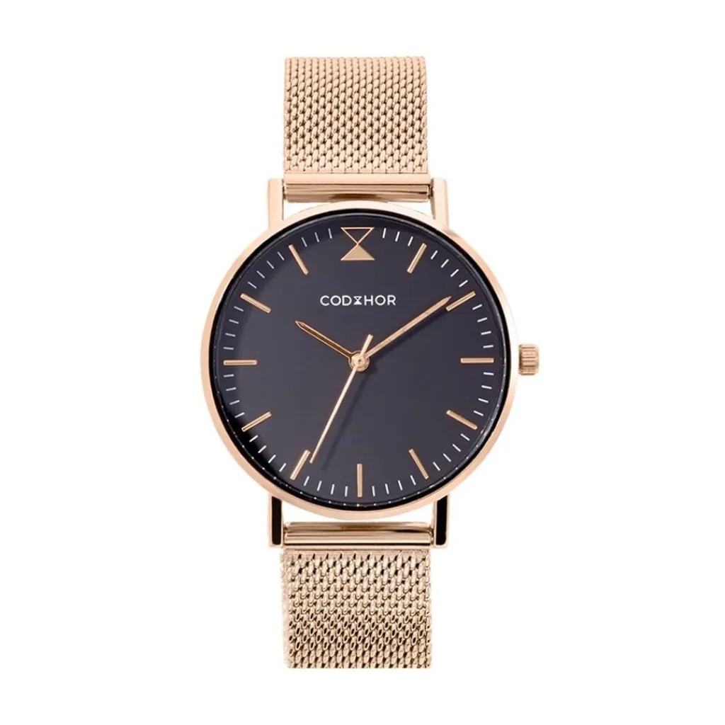 CODHOR Montre Cindy Noir cadran doré rose fond noir bracelet acier doré Outlet