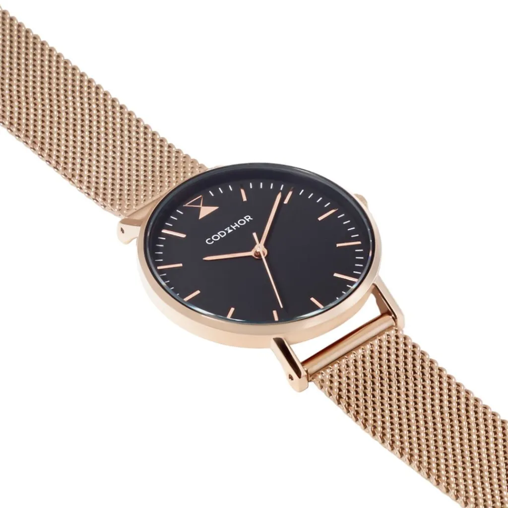 CODHOR Montre Cindy Noir cadran doré rose fond noir bracelet acier doré Outlet