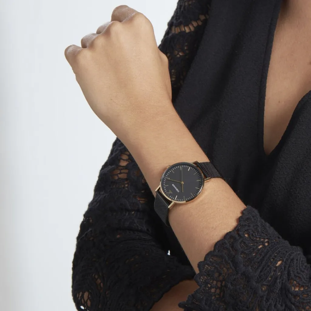 CODHOR Montre Cindy Noir cadran doré fond noir bracelet acier noir Clearance