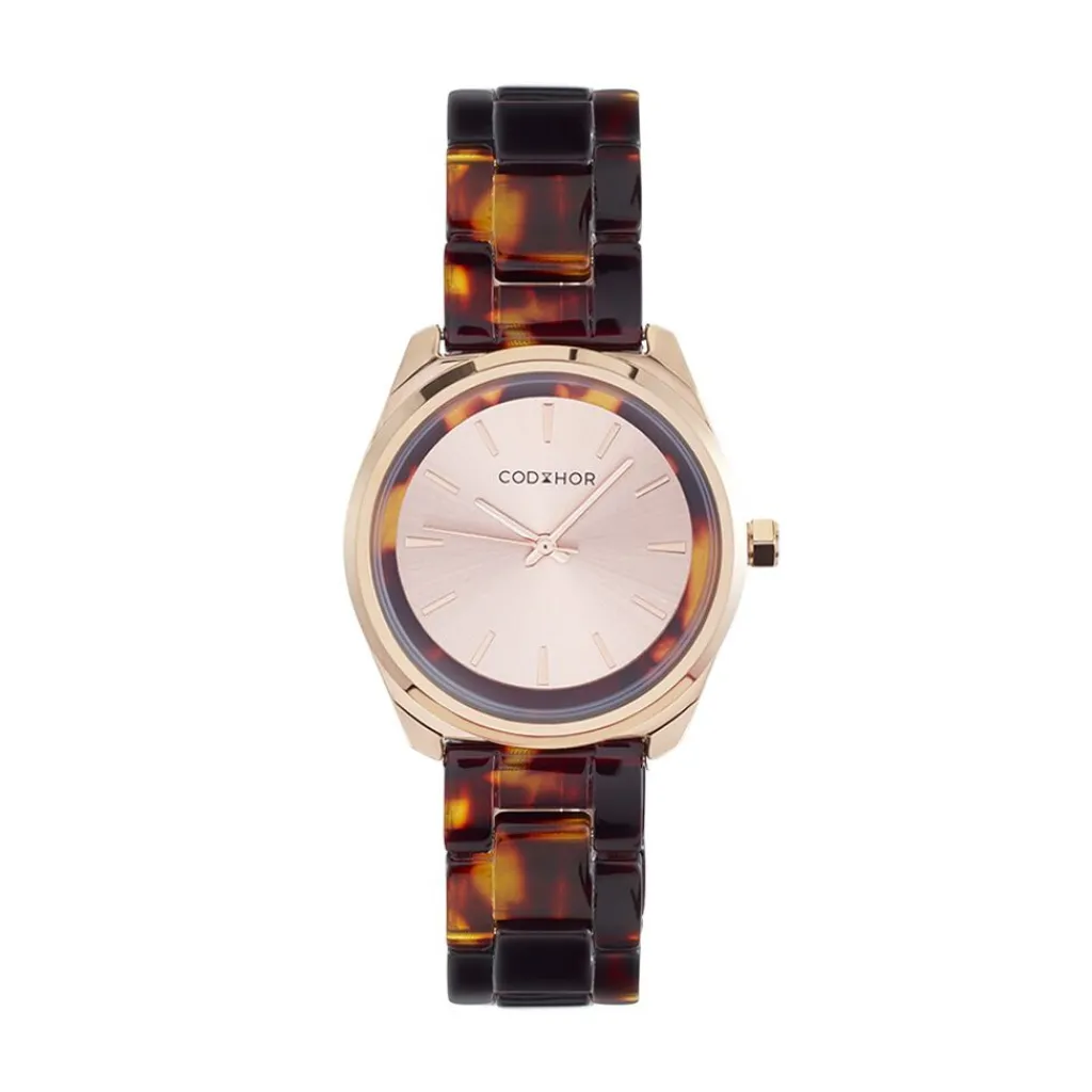 CODHOR Montre Clea Rose cadran doré rose fond rose bracelet acetate marron