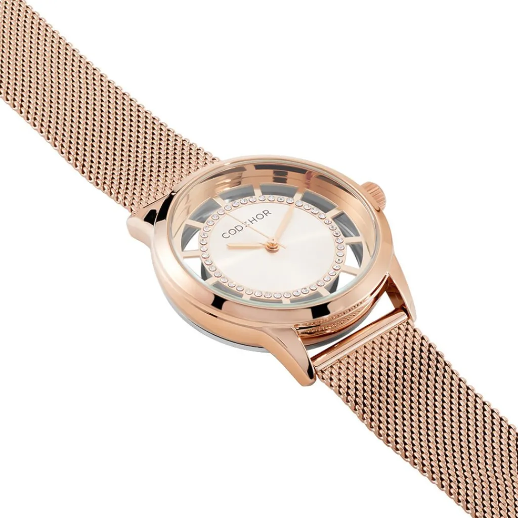 CODHOR Montre Cloe Rose cadran doré rose fond rose bracelet acier doré rose Sale