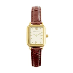 CODHOR Montre Eleonia Blanc cadran doré fond blanc bracelet synthétique marron Hot