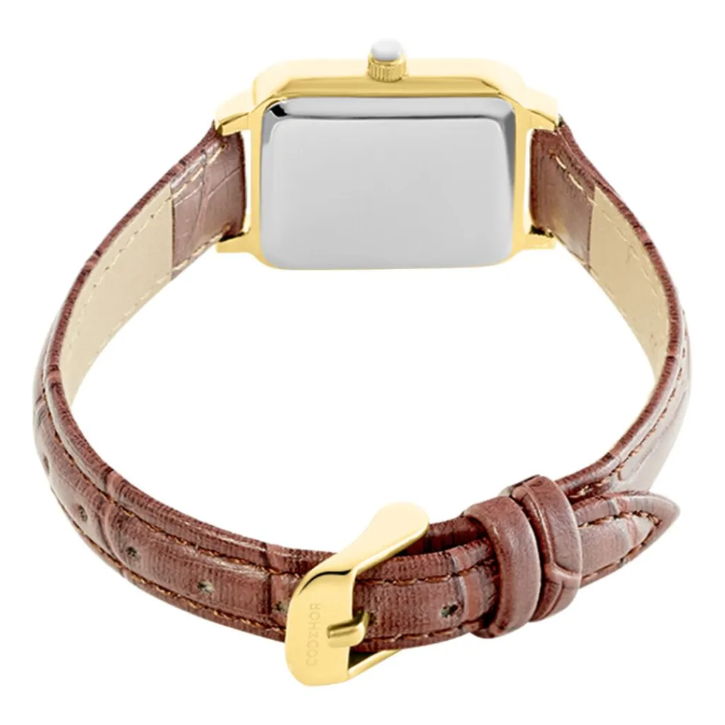 CODHOR Montre Eleonia Blanc cadran doré fond blanc bracelet synthétique marron Hot