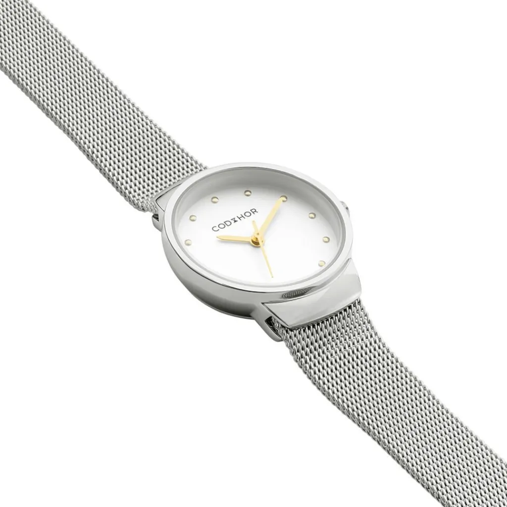CODHOR Montre Fleur Blanc cadran argenté fond argenté bracelet acier argenté Hot