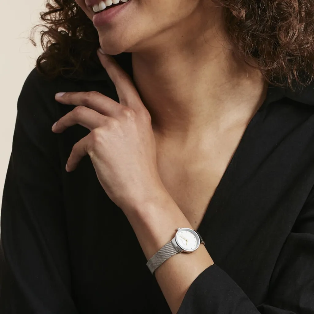 CODHOR Montre Fleur Blanc cadran argenté fond argenté bracelet acier argenté Hot