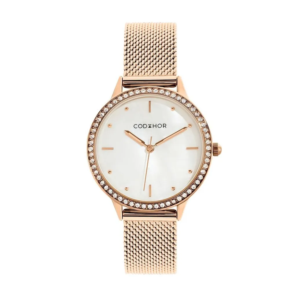 CODHOR Montre Joy Blanc cadran doré rose fond blanc bracelet acier doré rose Sale