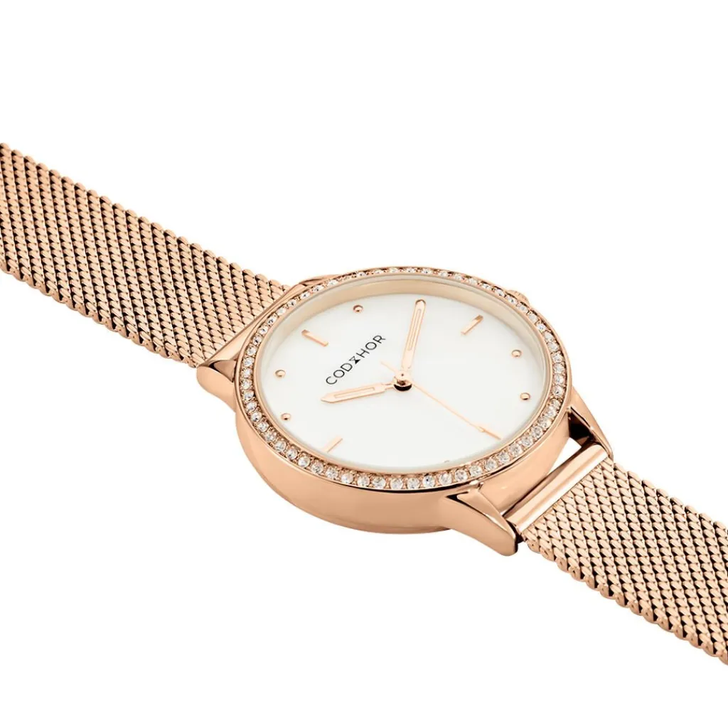 CODHOR Montre Joy Blanc cadran doré rose fond blanc bracelet acier doré rose Sale
