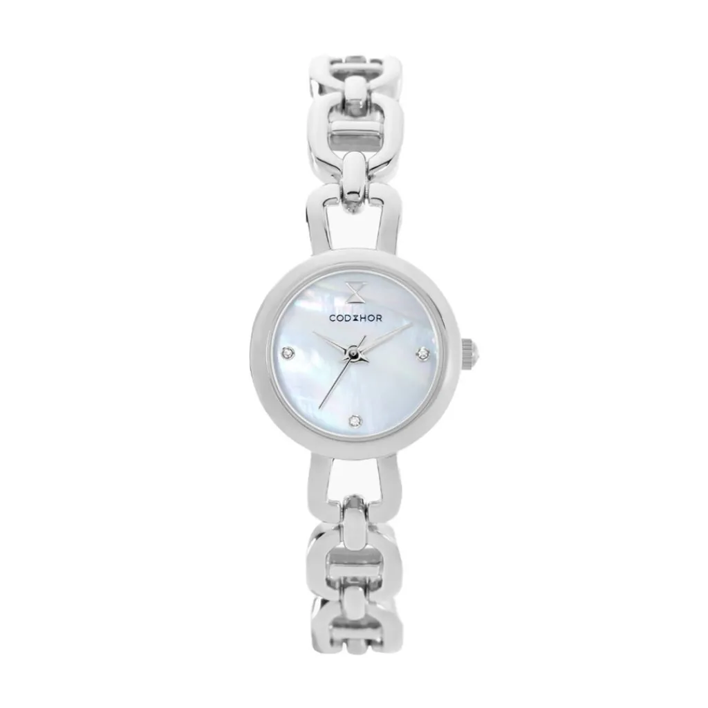 CODHOR Montre Leana Nacre Blanche cadran argenté fond nacre blanche bracelet alliage argenté Clearance