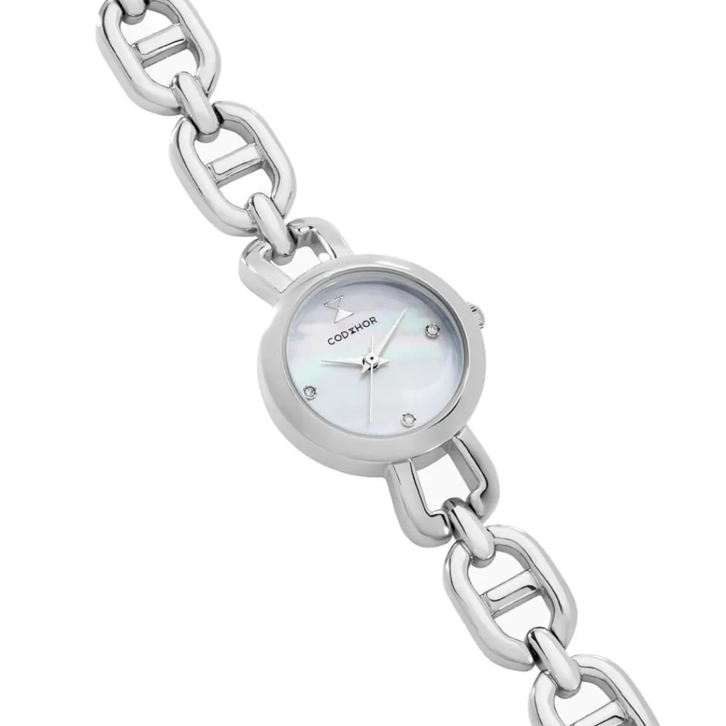 CODHOR Montre Leana Nacre Blanche cadran argenté fond nacre blanche bracelet alliage argenté Clearance