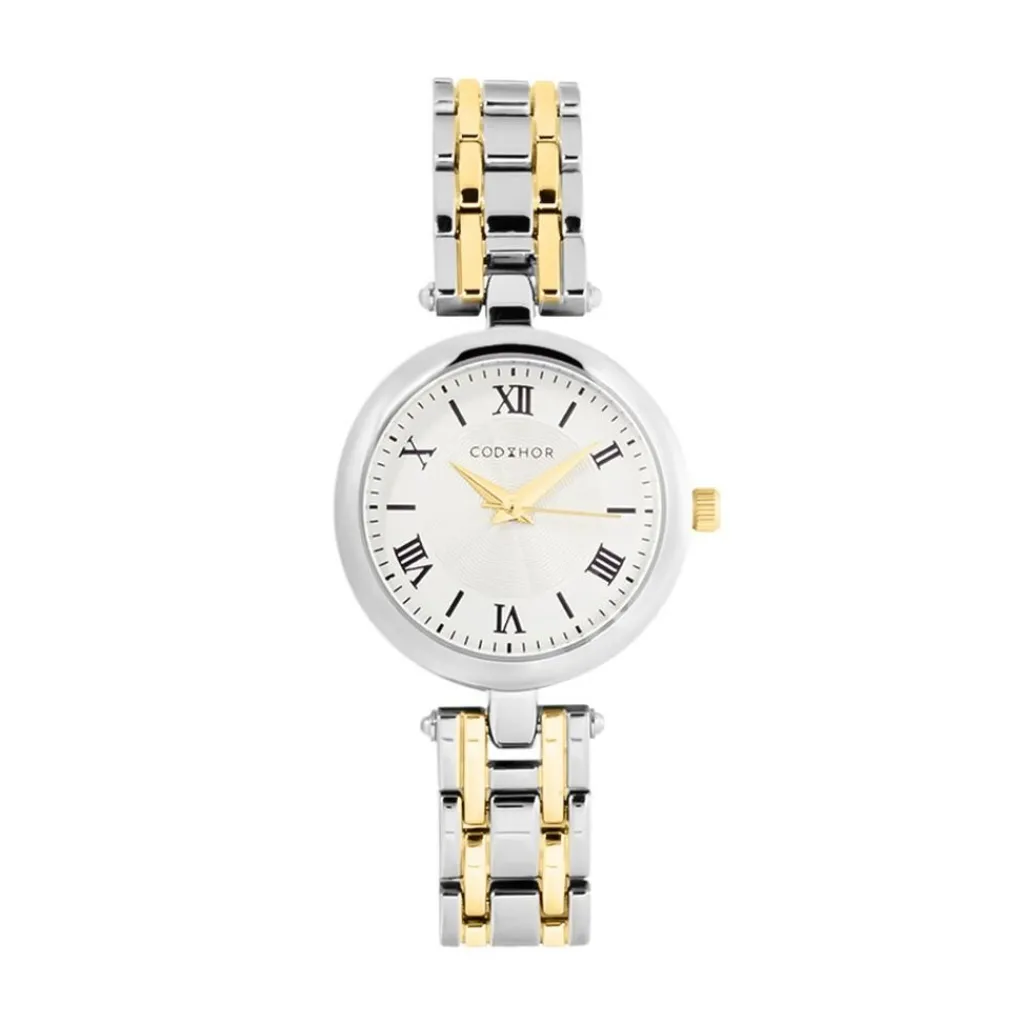 CODHOR Montre Leonie Argenté cadran argenté fond argenté bracelet alliage argenté et doré