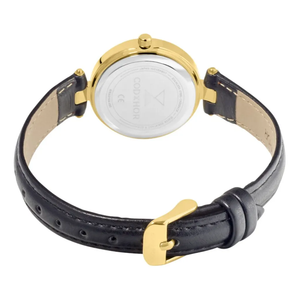 CODHOR Montre Leonie Argenté cadran doré fond argenté bracelet synthétique noir Clearance