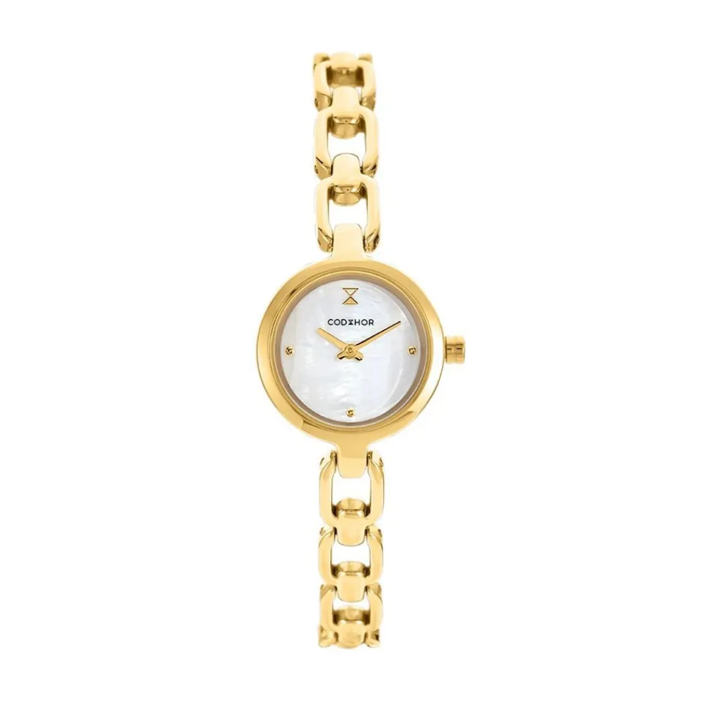 CODHOR Montre Lina Nacre Blanche cadran doré fond nacre blanche bracelet alliage doré Discount