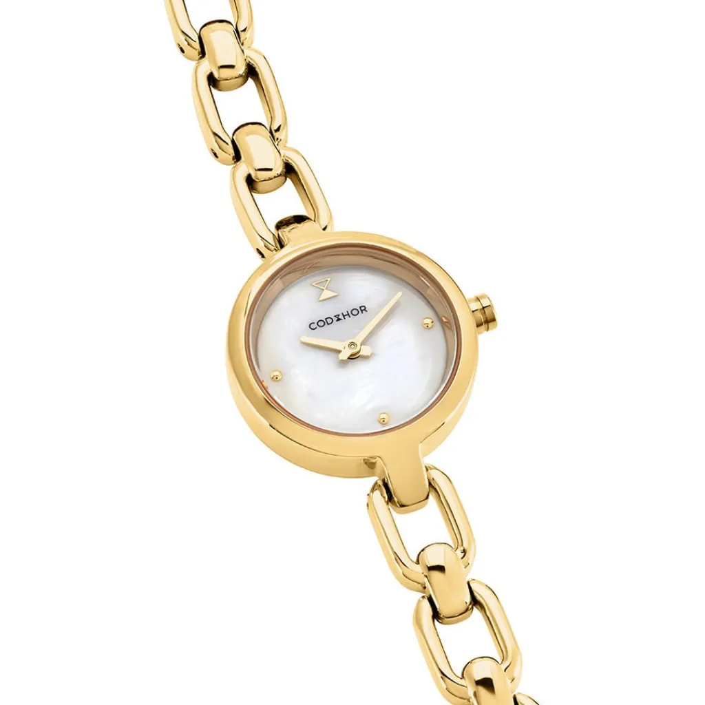 CODHOR Montre Lina Nacre Blanche cadran doré fond nacre blanche bracelet alliage doré Discount
