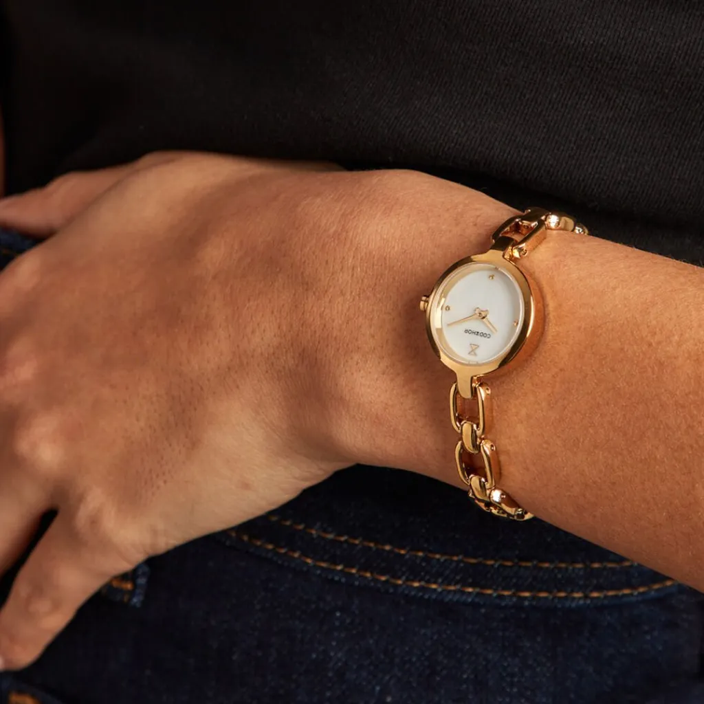 CODHOR Montre Lina Nacre Blanche cadran doré fond nacre blanche bracelet alliage doré Discount