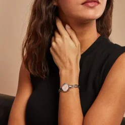 CODHOR Montre Lina Rose cadran argenté fond rose bracelet alliage argenté Best