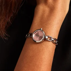 CODHOR Montre Lina Rose cadran argenté fond rose bracelet alliage argenté Best