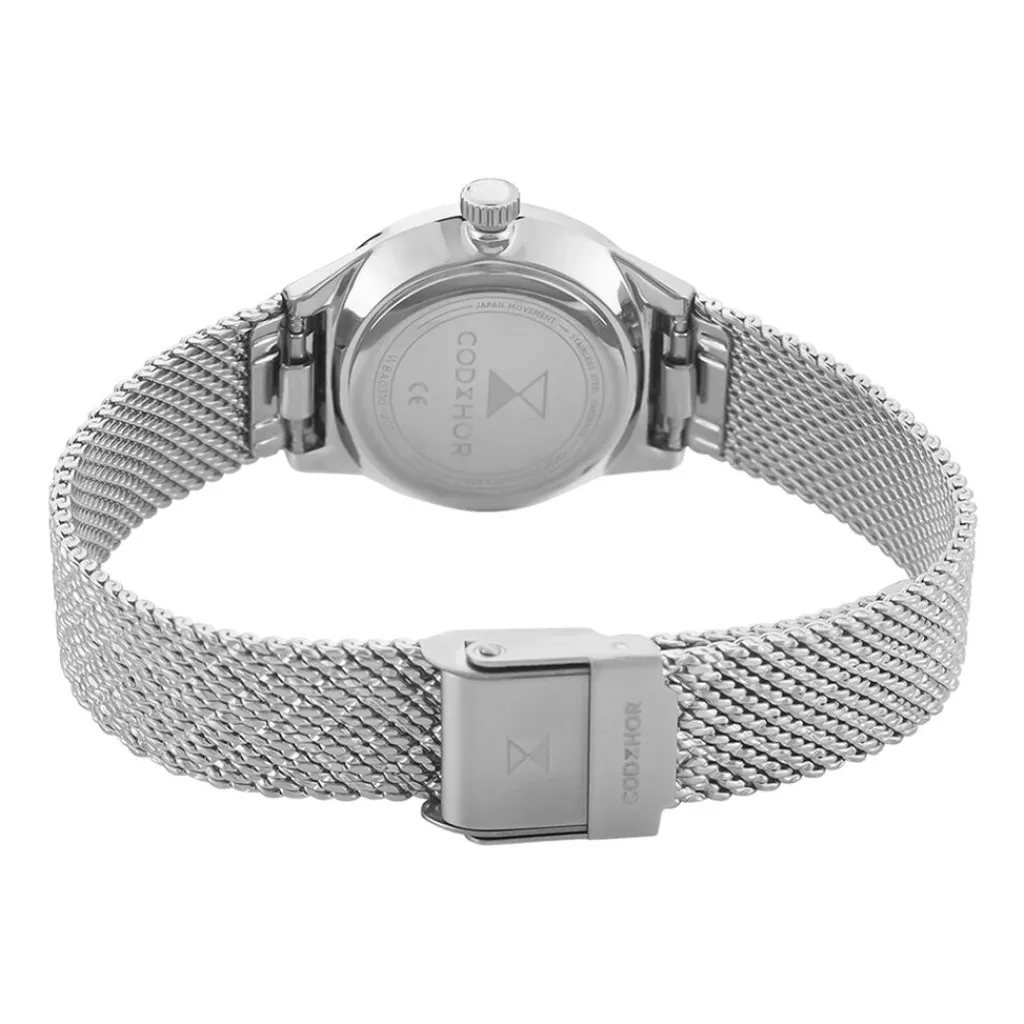CODHOR Montre Lola Noir cadran argenté fond noir bracelet acier argenté New
