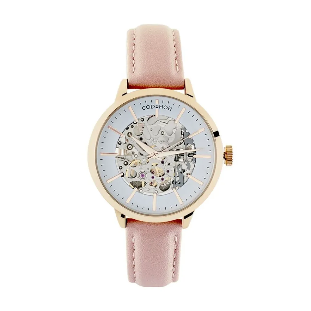 CODHOR Montre Louise Blanc cadran doré rose fond blanc bracelet synthétique rose Best
