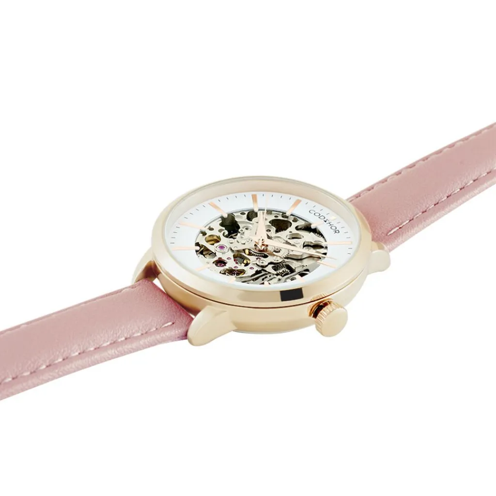 CODHOR Montre Louise Blanc cadran doré rose fond blanc bracelet synthétique rose Best