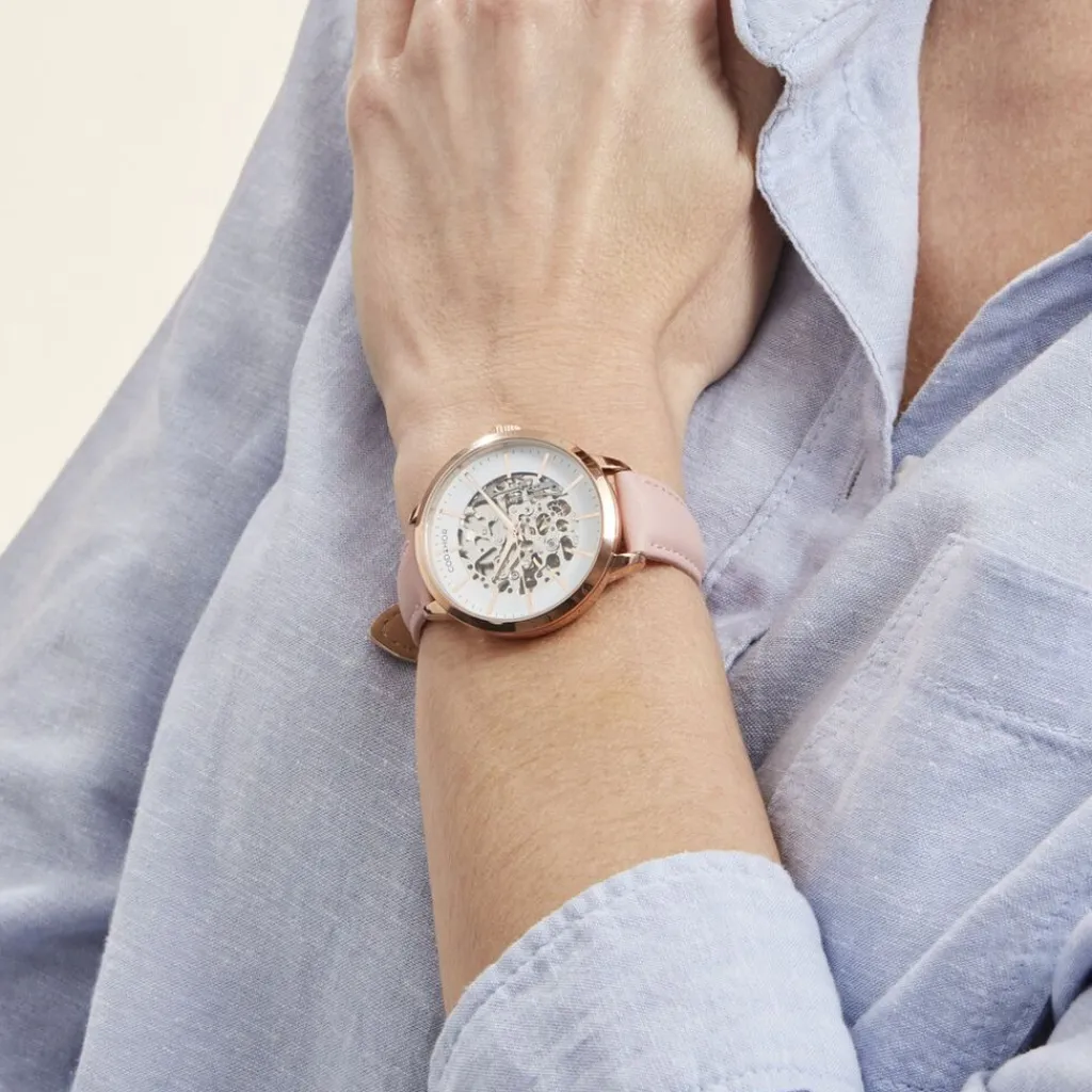 CODHOR Montre Louise Blanc cadran doré rose fond blanc bracelet synthétique rose Best