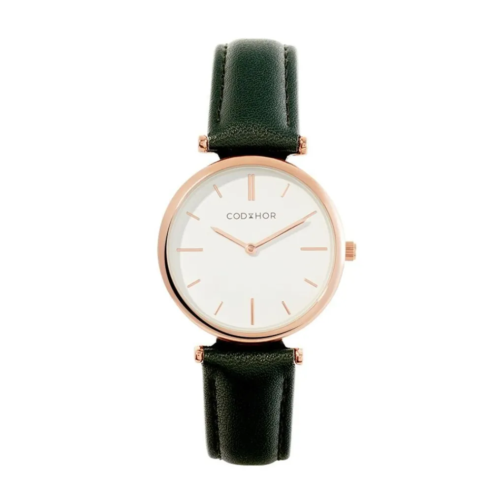 CODHOR Montre Nidia Blanc cadran doré rose fond blanc bracelet synthétique vert Clearance