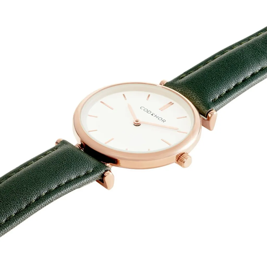 CODHOR Montre Nidia Blanc cadran doré rose fond blanc bracelet synthétique vert Clearance