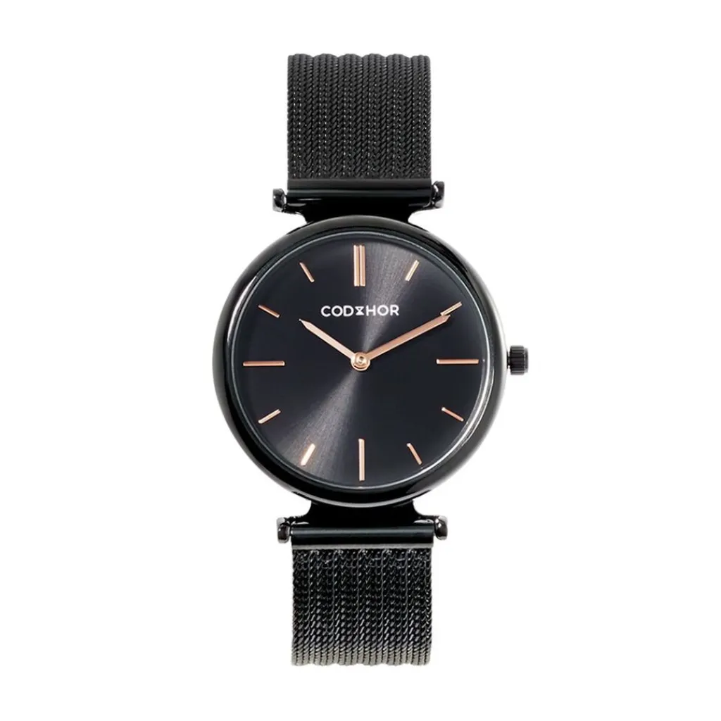 CODHOR Montre Nidia Noir cadran noir fond noir bracelet acier noir New