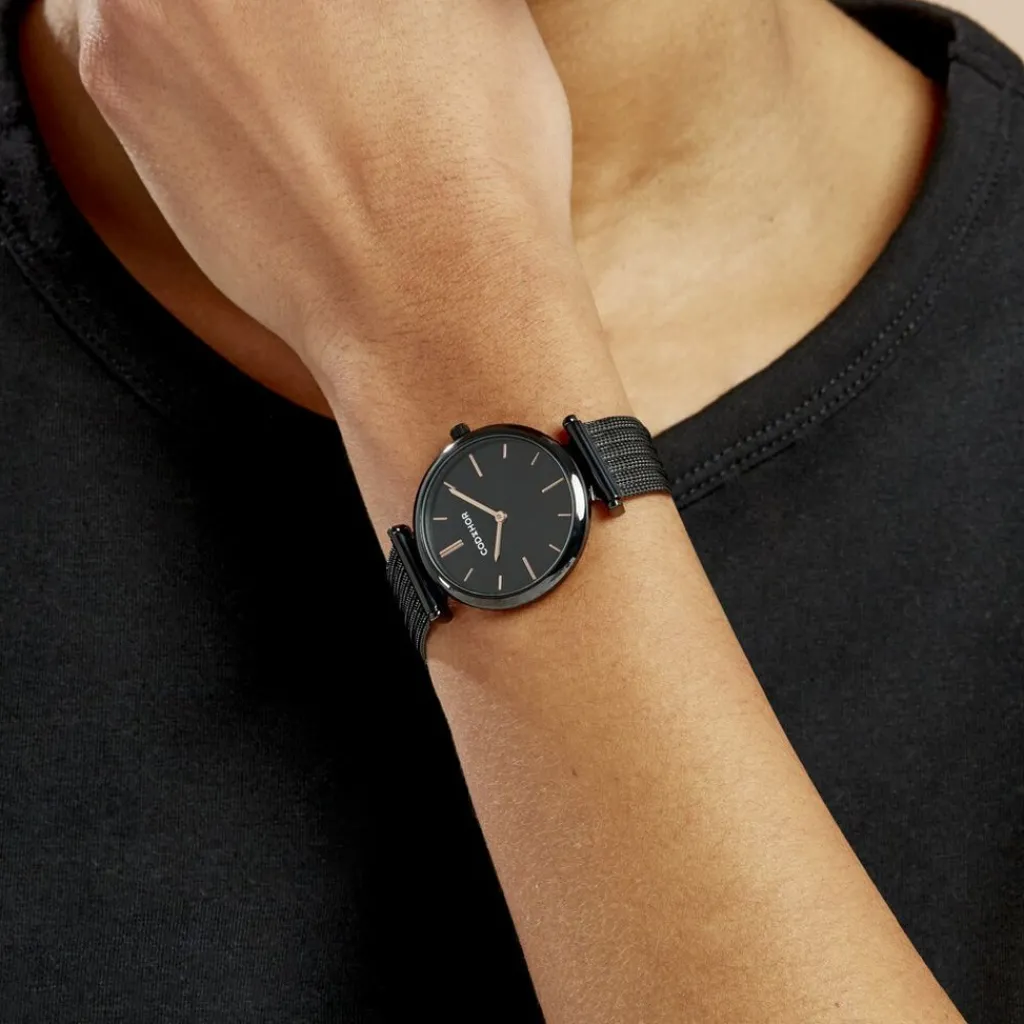 CODHOR Montre Nidia Noir cadran noir fond noir bracelet acier noir New