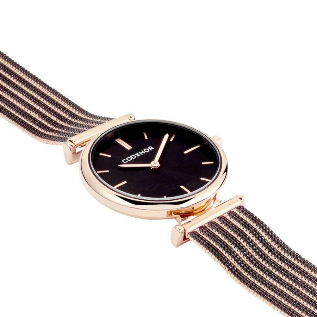 CODHOR Montre Nidia Noir cadran doré rose fond noir bracelet acier noir Sale