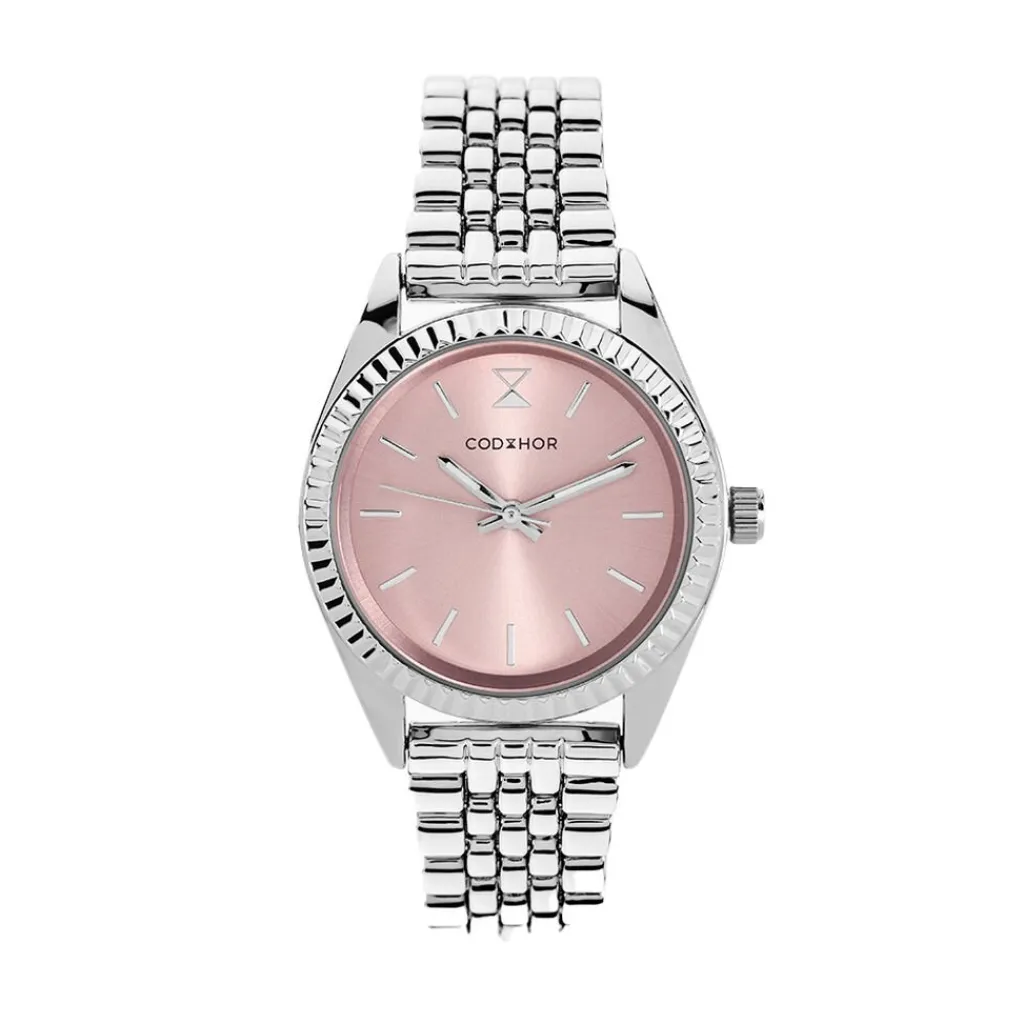 CODHOR Montre Sandy Rose cadran argenté fond rose bracelet alliage argenté Outlet