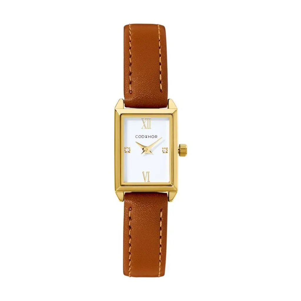 CODHOR Montre Suzy Blanc cadran doré fond blanc bracelet synthétique marron Online
