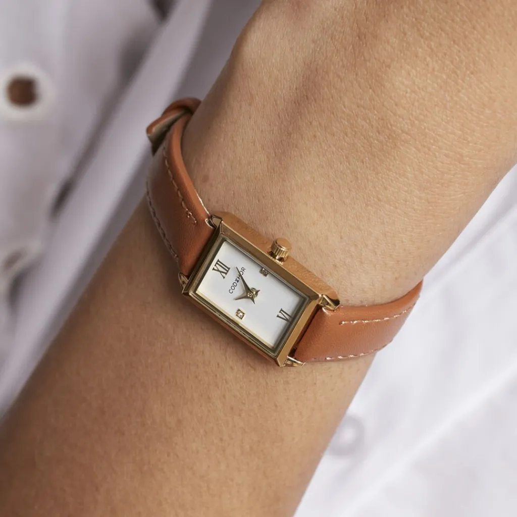 CODHOR Montre Suzy Blanc cadran doré fond blanc bracelet synthétique marron Online