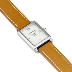 CODHOR Montre Suzy Blanc cadran argenté fond blanc bracelet synthétique marron Outlet