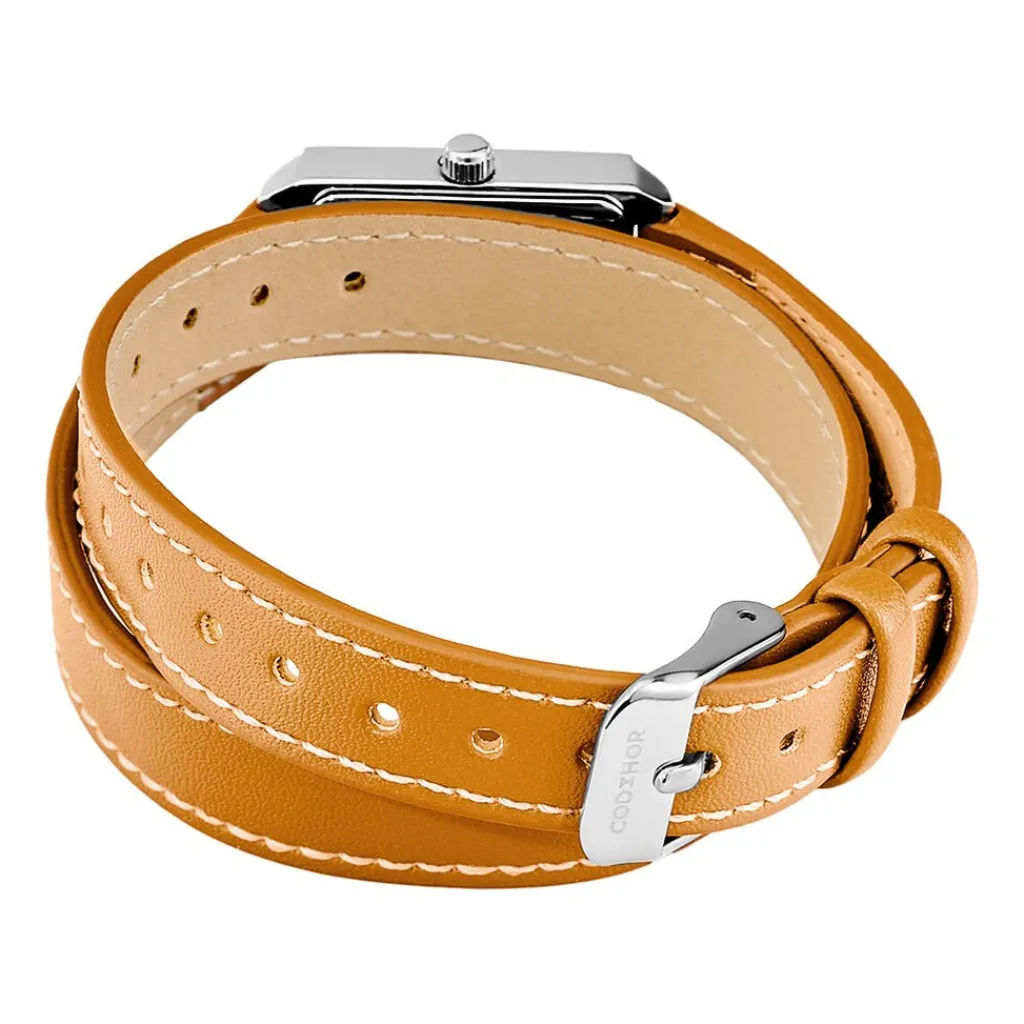 CODHOR Montre Suzy Blanc cadran argenté fond blanc bracelet synthétique marron Outlet